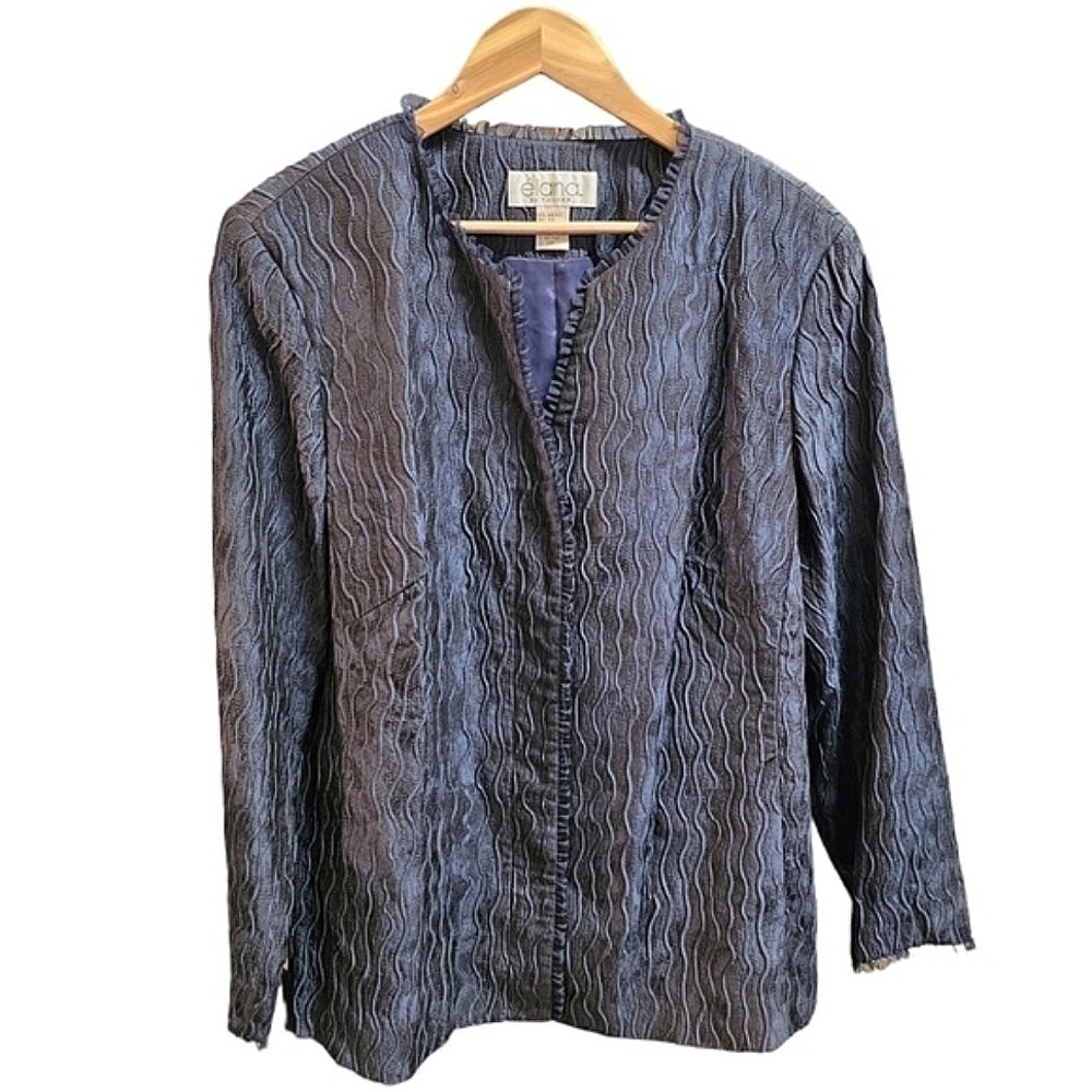 Èlana By Tanner Silk Blend 3D Knit V-Neck Blazer Navy Plus Size 16 Lined Pintuck